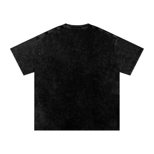 Black snow-washed oversized cotton T-shirt, back view