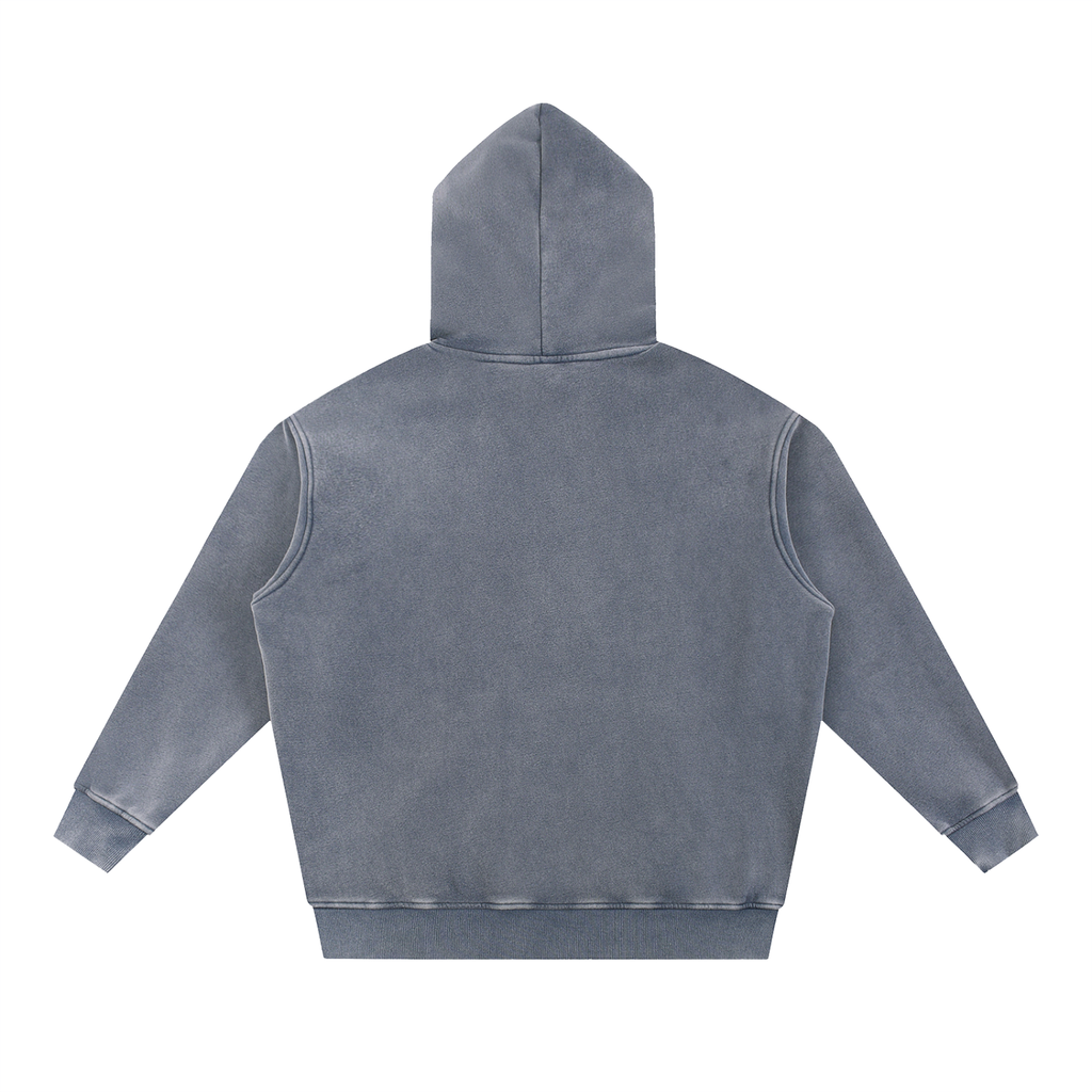 Emotionally on Diversion Royal Blue oversized snow-wash fleece hoodie, back view