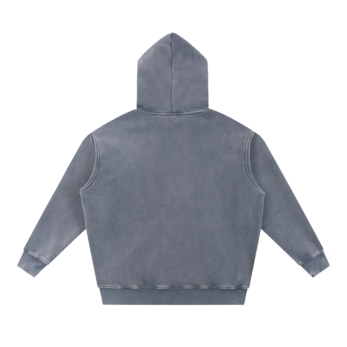 Emotionally on Diversion Royal Blue oversized snow-wash fleece hoodie, back view