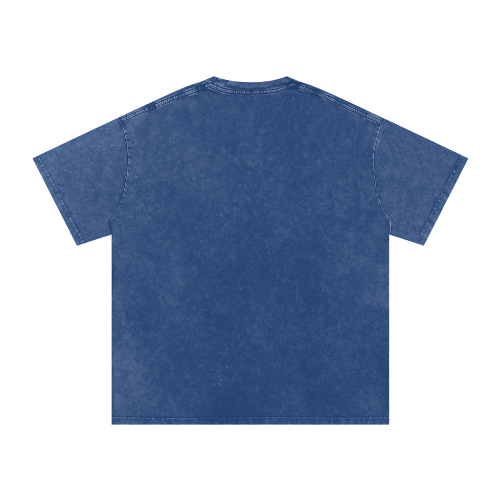 Dark Blue snow-washed oversized cotton T-shirt, back view