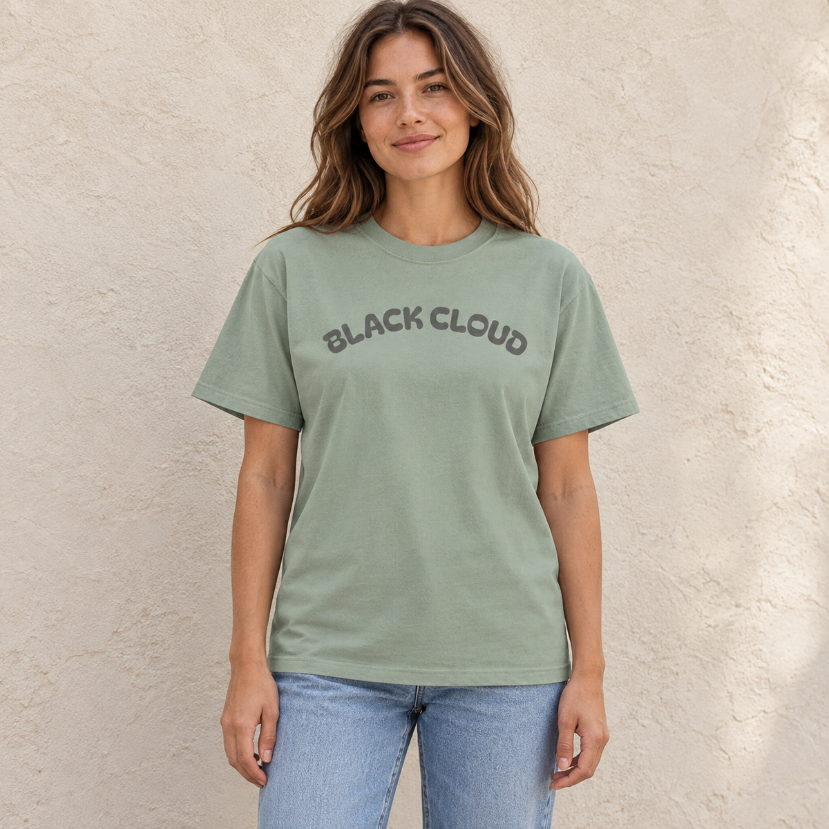 Bay Black Cloud nurse humor T-shirt worn outdoors in a lifestyle mockup