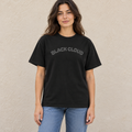 Black Black Cloud nurse humor T-shirt worn outdoors in a lifestyle mockup